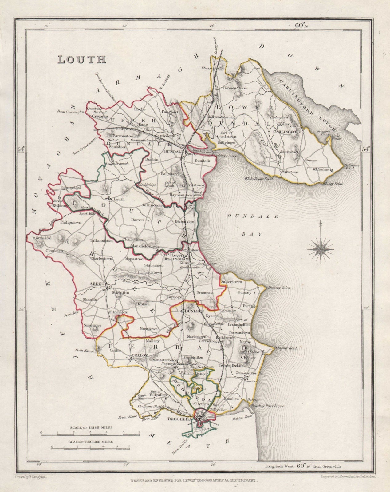 COUNTY LOUTH antique map for LEWIS by CREIGHTON & DOWER. Ireland 1846 old
